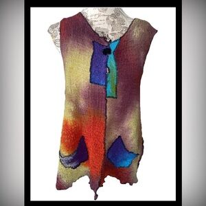 JUSTINE ARTWEAR Hand Painted Crinkle Silk Vest MADE IN THE USA Women’s OS